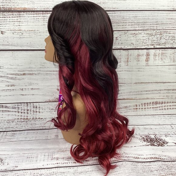 CT137 #TX/Redwine Womens Long Wavy Wig Classic Cap Adjustable Synthetic - Picture 4 of 7